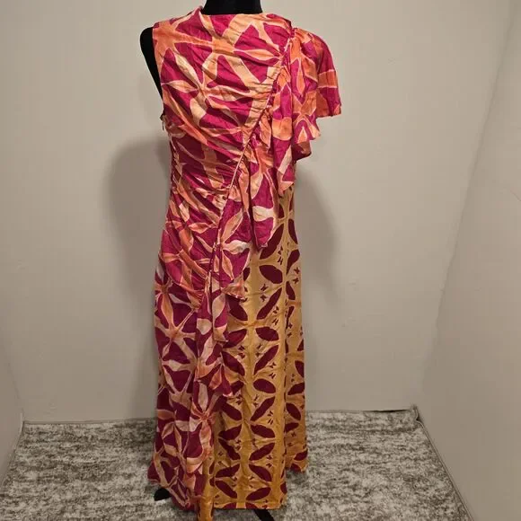 Ulla Johnson Lali Handmade 100% Silk Gown Dress Tigerlily Sz 6 One Shoulder Maxi - Picture 6 of 16